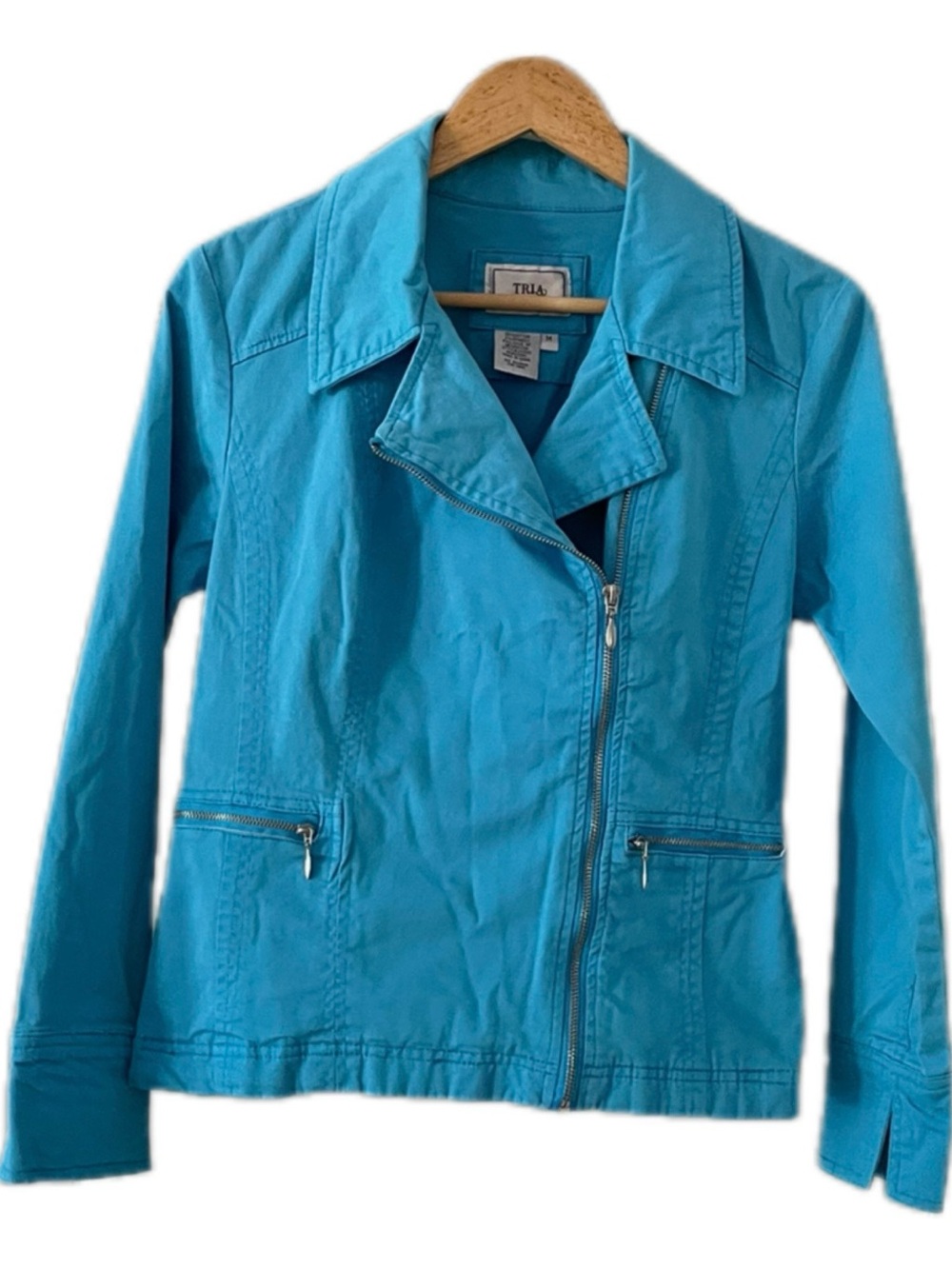 TRIΔ Bright Turquoise Women's Zip-Front Denim Moto Jacket - M